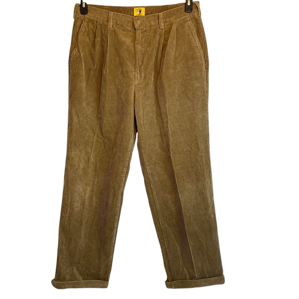 Vtg Duck Head Mens 36x34 Tan Corduroy Straight Leg Pleated Pants Cuffed Cotton